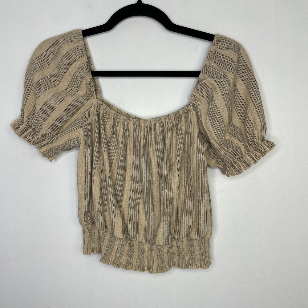 H&m neutral stripes cropped peasant top